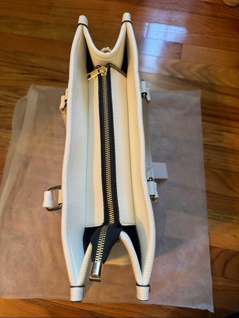 NWT Unbranded White Pebbled TOTE BAG with Handles and Removable Strap - Picture 7 of 12